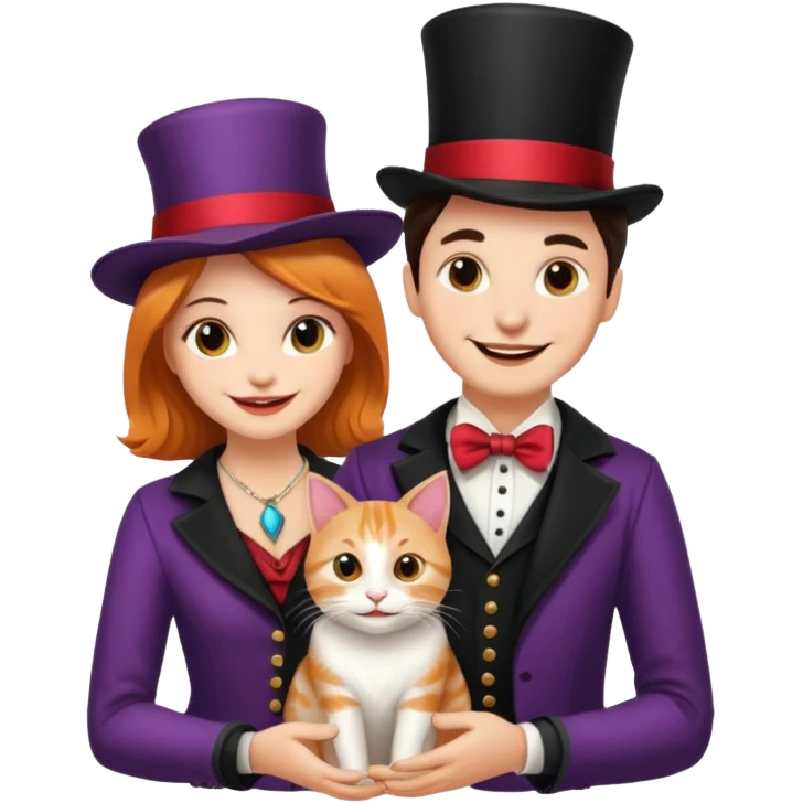 magician couple and their pet cat emoji