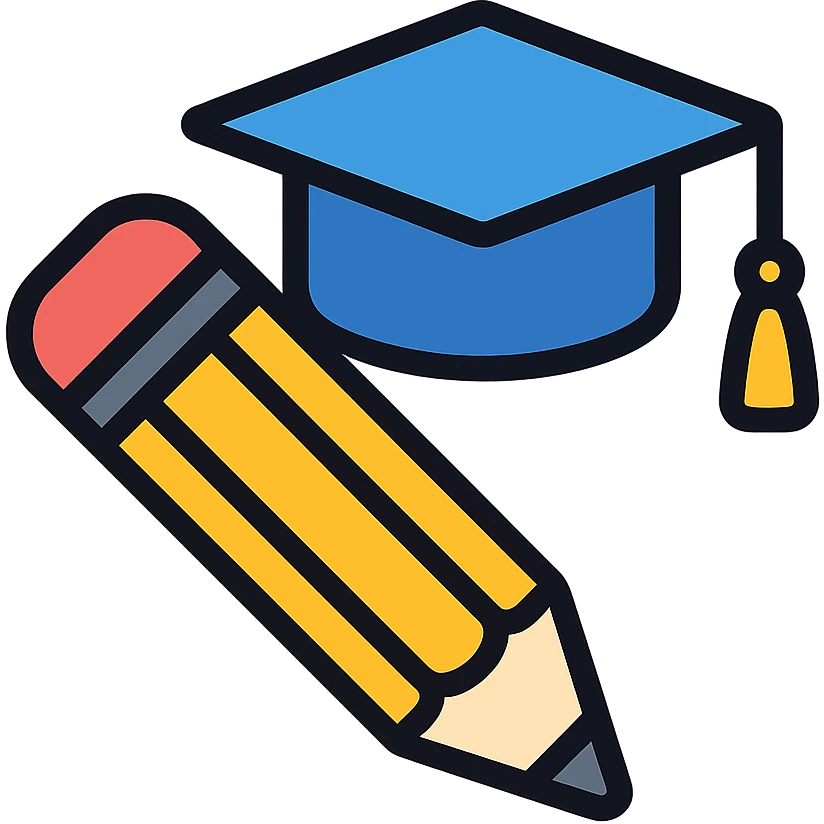 designer education theme, pencil and graduation cap, modern flat style emoji