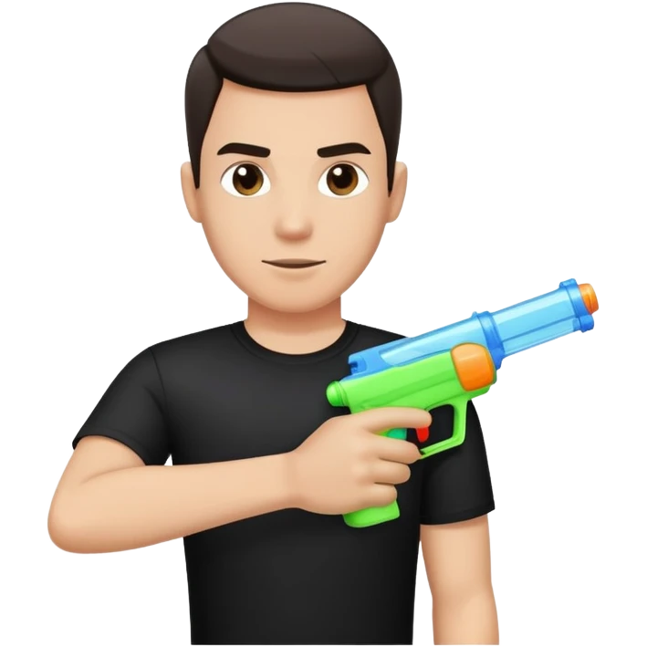 male portrait in black shirt with a water gun emoji