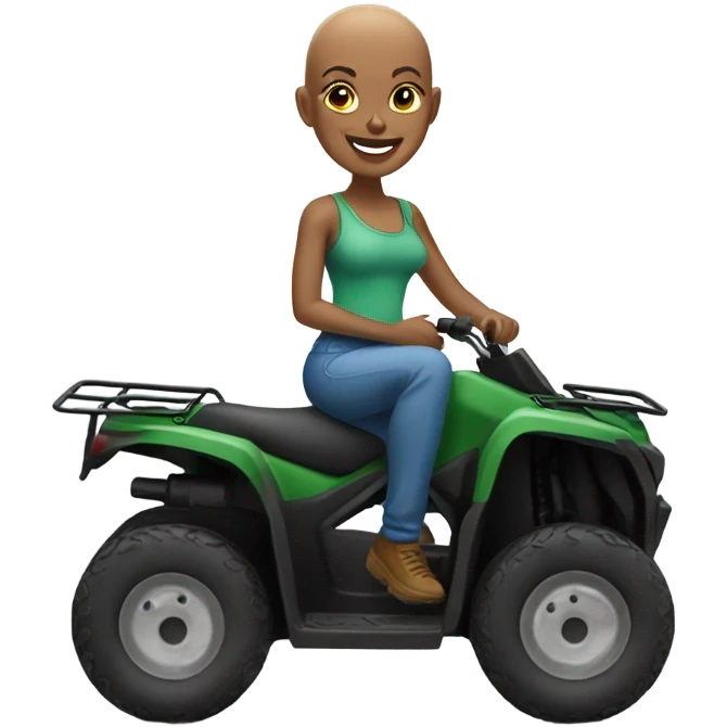 smiling bald black woman on ATV by the beach emoji