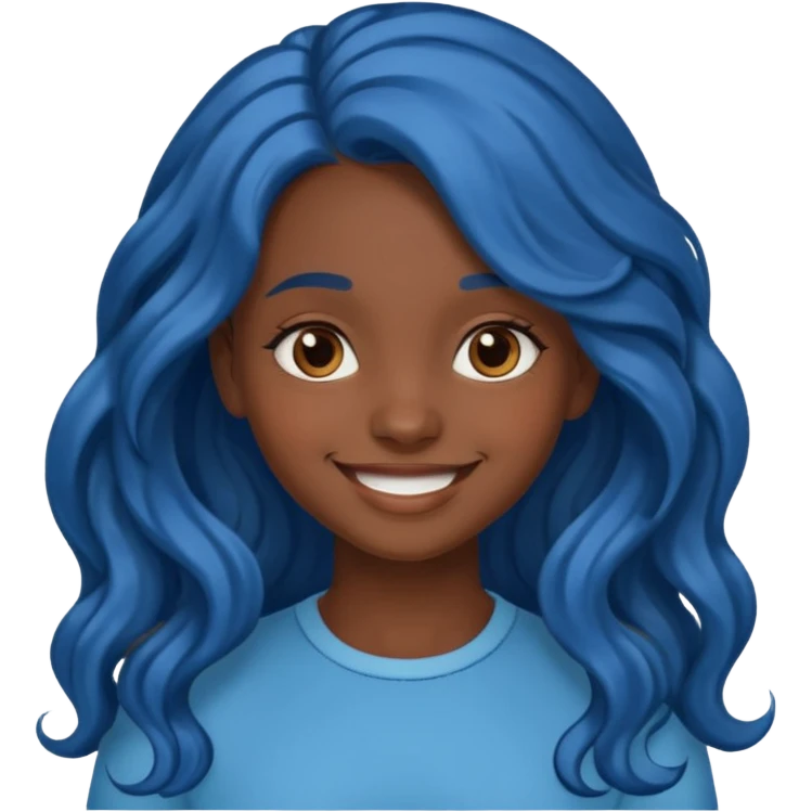 smiling dark skinned girl with long wavy blue hair emoji emoji