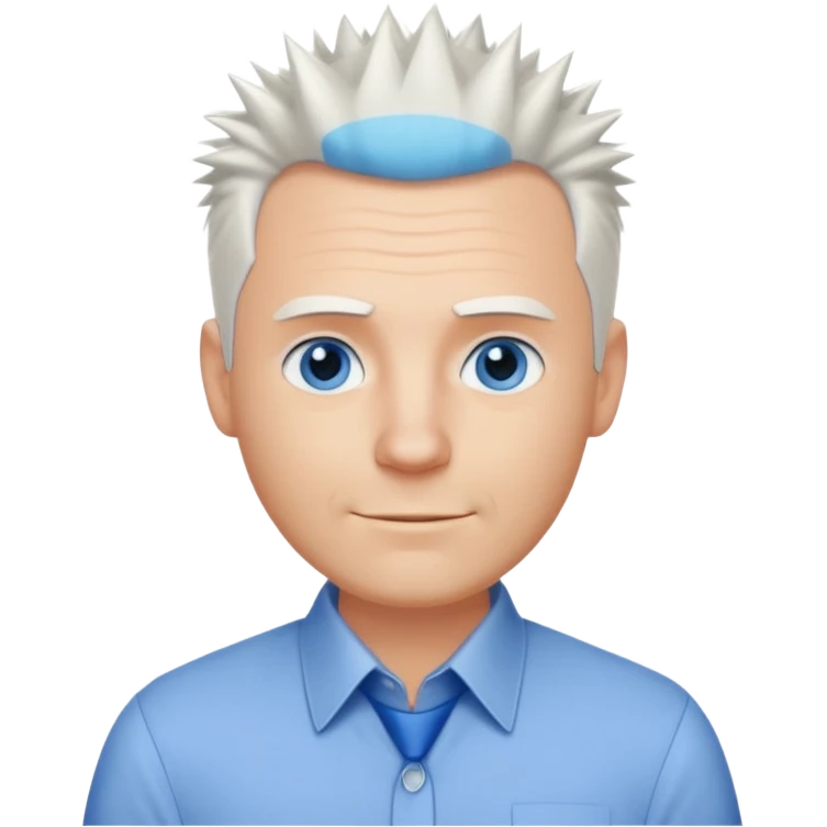 40 yr old white man short white spike hair dress shirt blue eyes smallsmile emoji