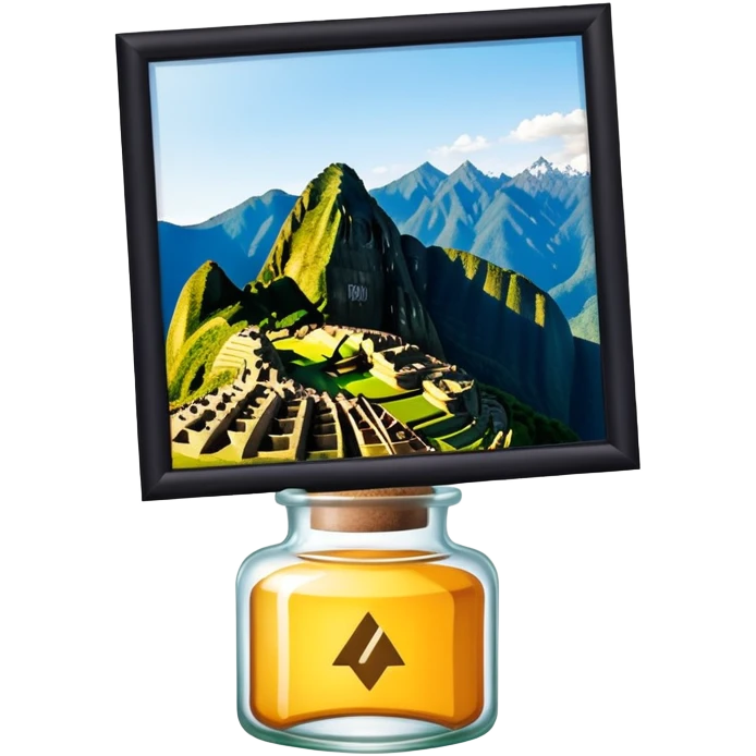Machu Picchu sits on a glass bottle. emoji