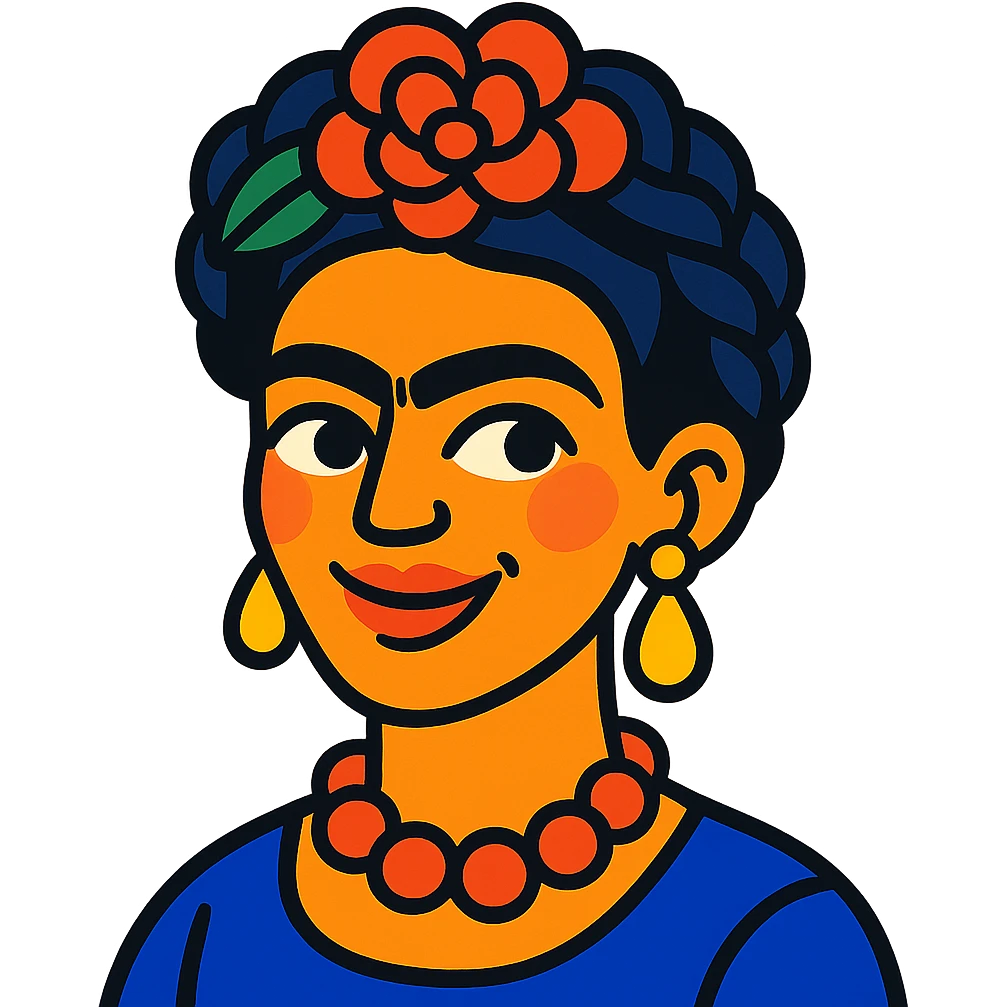 vibrant toon style portrait of Frida Kahlo with saturated colors and playful expression emoji