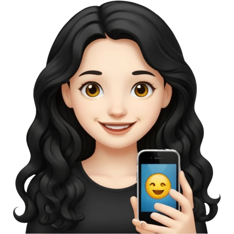 Pale Girl with wave long black hair iphone emoji emoji