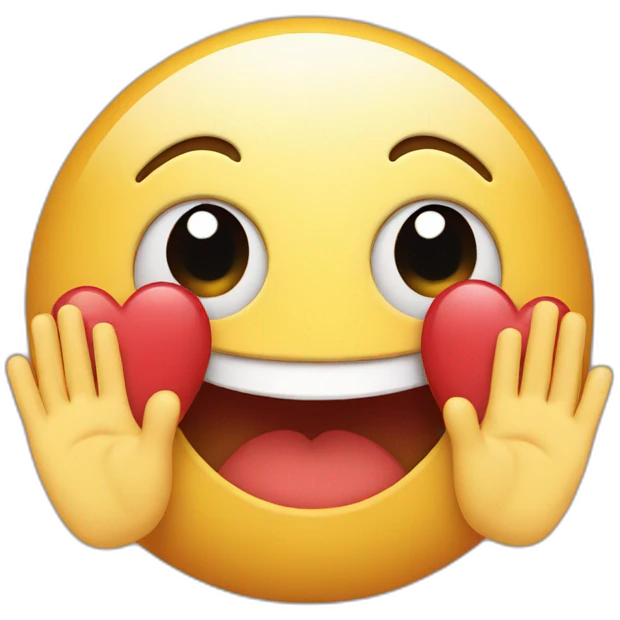 shy emoji with red cheeks and thankful eyes showing heart with their hands emoji