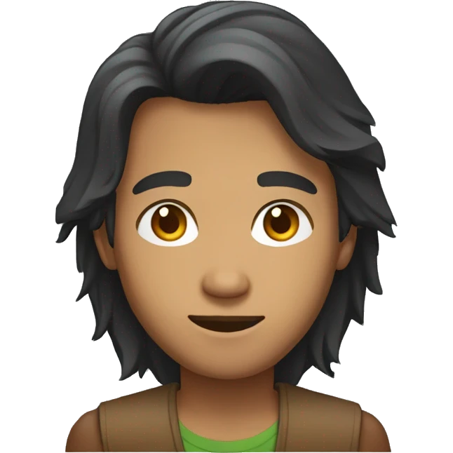 indonesian tech guy with half long hair, brown skin and brown eyes in a laptop emoji