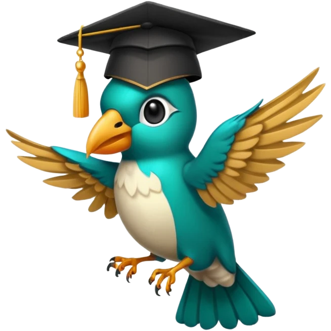 Un colibri con birrete de graduación y que el colibrí sea turquesa  emoji