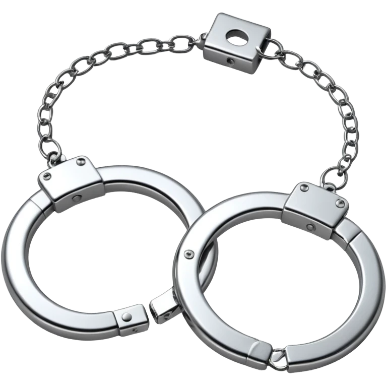 A pair of elegant handcuffs emoji made of silver chrome, smooth rounded design, glossy metallic reflections, luxury fetish aesthetic, minimal iOS emoji style, centered, clean white background emoji