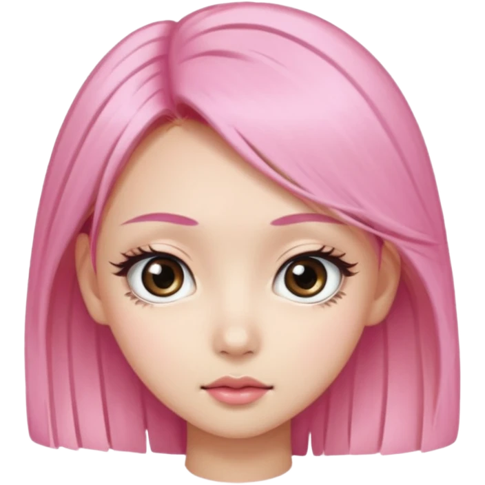 An Asian girl with pink-blonde hair, big eyes, thick eyebrows, and long eyelashes; only her head... emoji