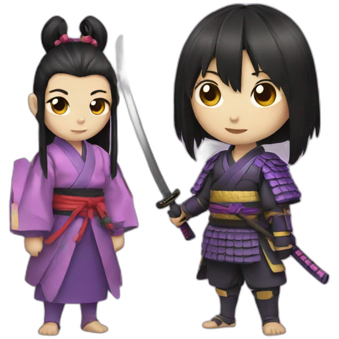 Samurai girl with a japanese purple demon emoji