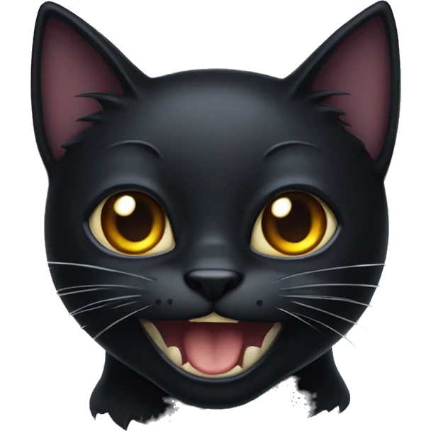 Black cat with cute fangs emoji