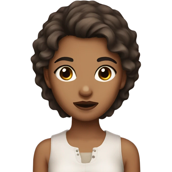 Girl with dark brown eyes and brown wolf cut hair emoji
