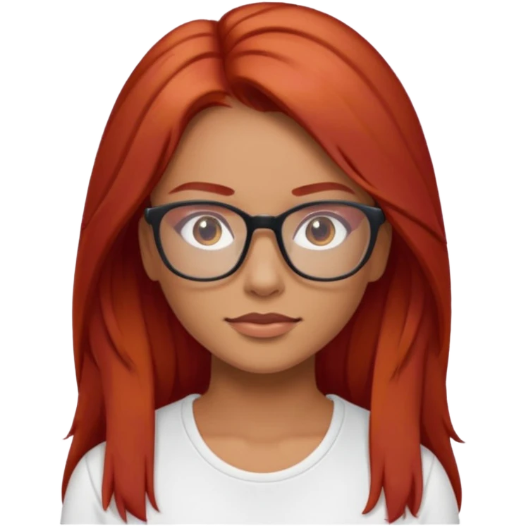 rizada peli roja tono fuerte , trigueña , con lentes y top blanco pelo largo  emoji
