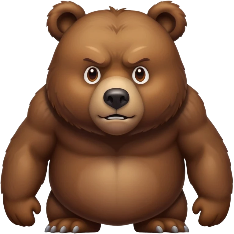 Serious-looking realistic brown bear on all four legs with stern expression, intimidating gaze, realistic features, minimalist emoji style emoji