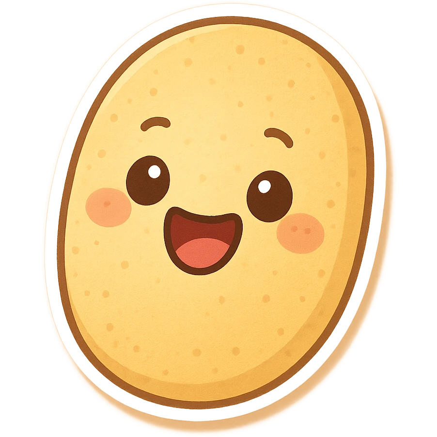 funny cartoon potato chip with a big smile emoji