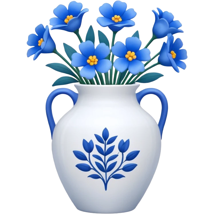 white vase with blue flowers emoji