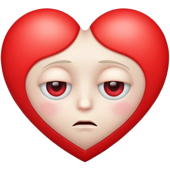 One eyed sad face in the center of a red heart emoji