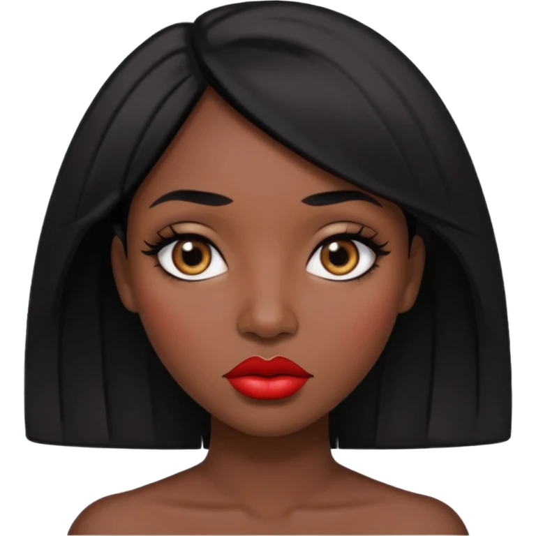 Dark skin woman with black hair, big lips m, dark brown eye, octagon face shape and chinky eyes no red lipstick  emoji
