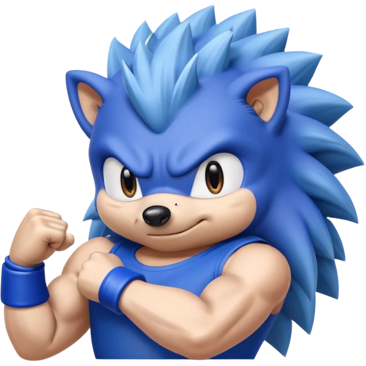 Blue hedgehog Sonic Sega with big biceps and muscles emoji