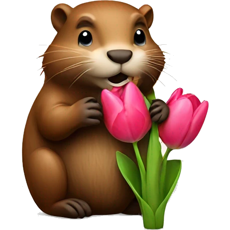 A beaver holing a tulip emoji