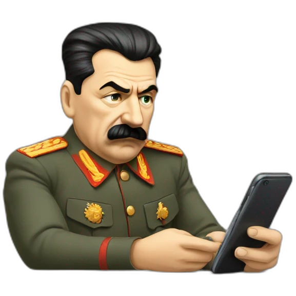 Sad stalin looking at social media on phone emoji