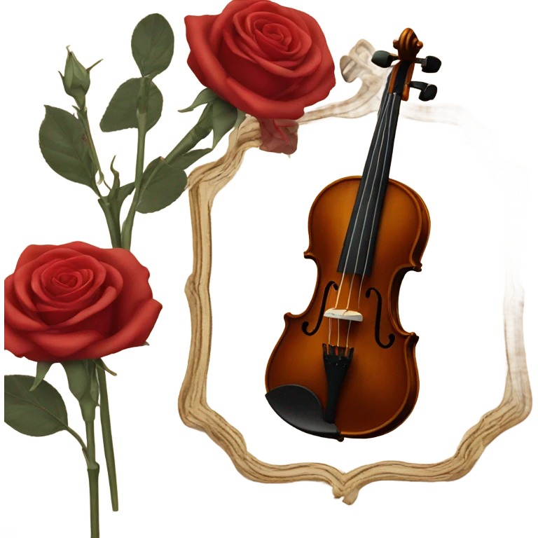 vintage violin and beige red roses emoji