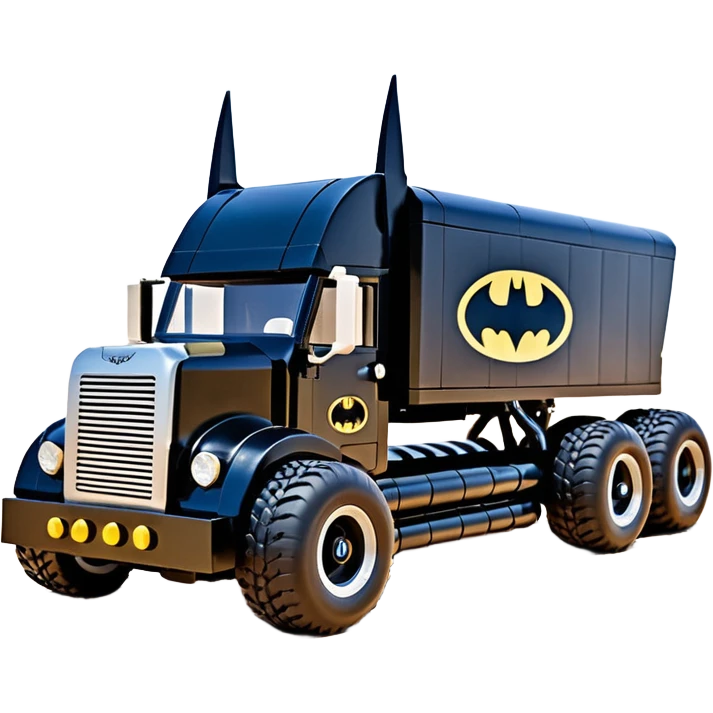 futuristic Batman’s Venomobile  Lego loosely based on 1956 freightliner semi (flat long straight organically-shaped mechanical roomy interior seating inside the body) stealthy town hot rod desert dirt racing rwd buggy  emoji