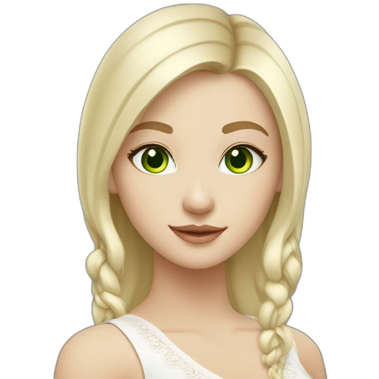 Beautiful blonde ukrainian girl green eyed with white skin middle hair wearing middle dress emoji