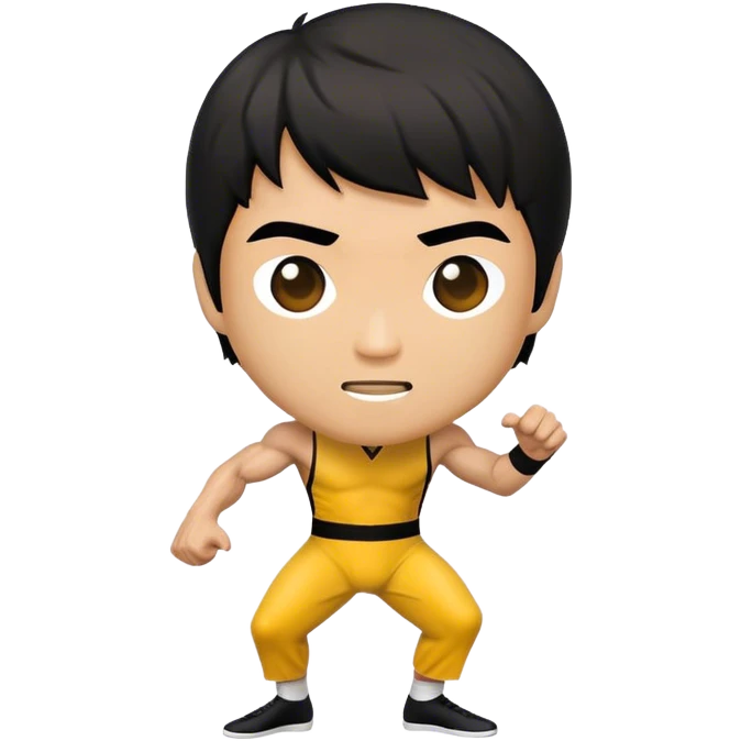 Cinematic Realistic Bruce Lee Pop Culture Emoji, featuring a dynamic portrayal of the legendary martial artist rendered with crisp detail and energetic lighting. emoji