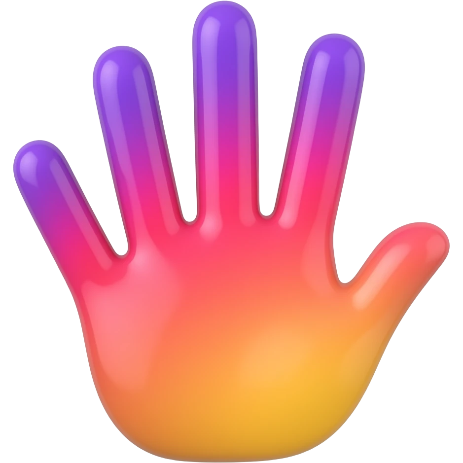 2D waving hand animation. graident filled colours purple / pink /red/ orange to yellow emoji