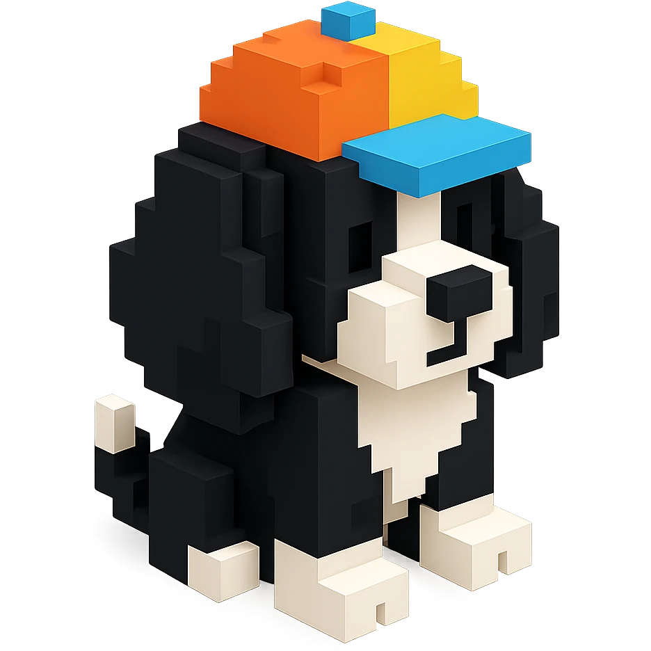 A black and white Russian Cocker Spaniel puppy wearing a cap. emoji