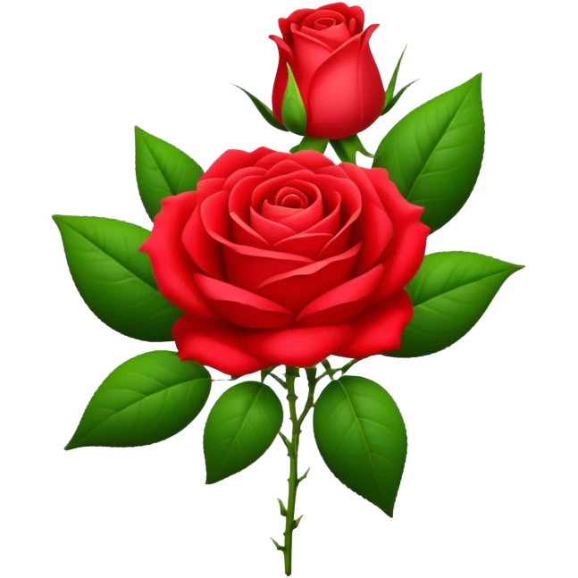 bouquet Bright Red Tea Rose, luxuriant, leaf, bud emoji