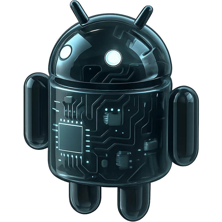 android robot, black, glossy, futuristic, glossy circuit style emoji