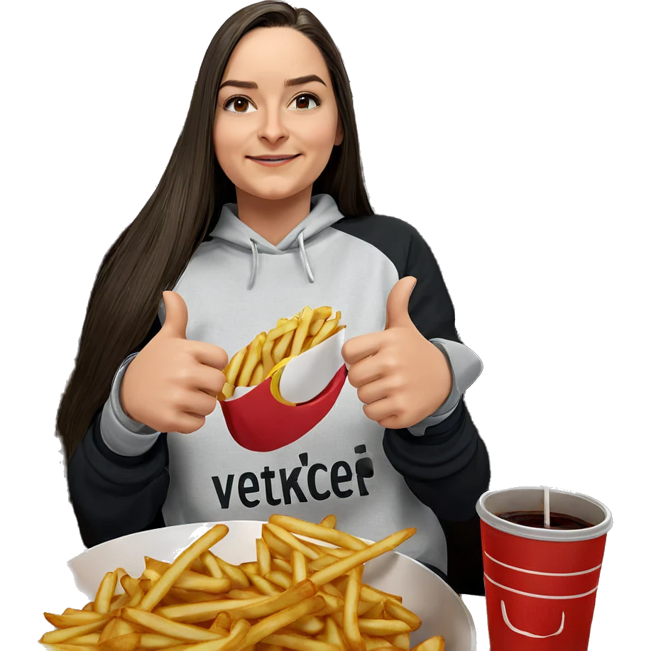 happy girl enjoying french fries emoji