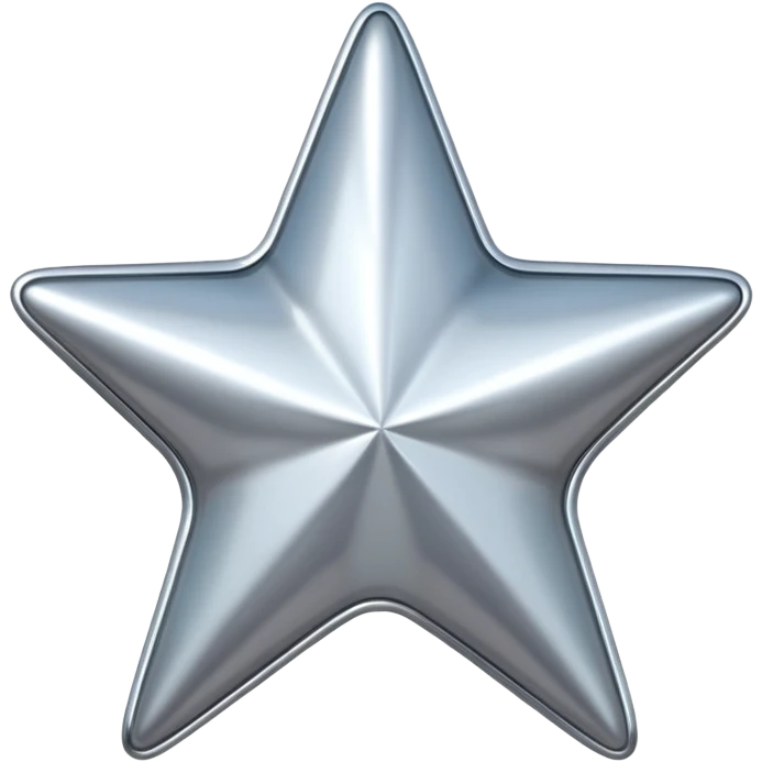 Chrome silver star emoji, iOS emoji style, glossy metallic surface, soft reflections, minimalistic, centered, clean white background, high detail, smooth gradients emoji