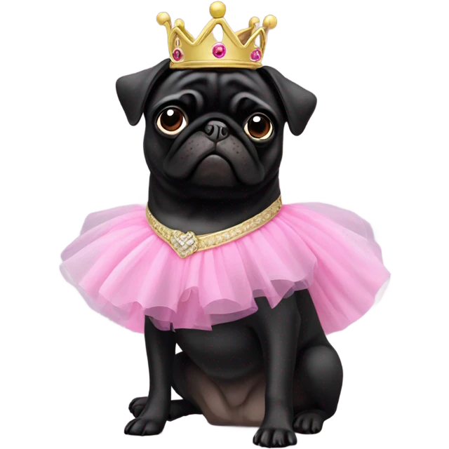 Black pug as a princess in pink tutu emoji