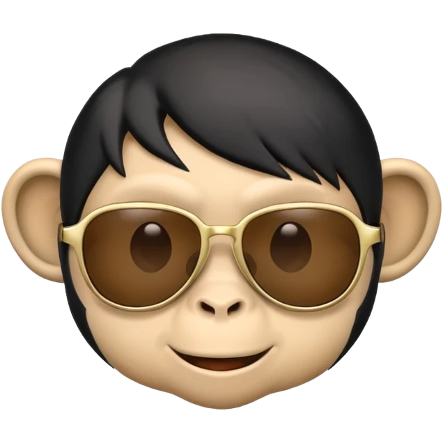An emoji with black hair that looks like a monkey and has sunglasses like a monkey emoji