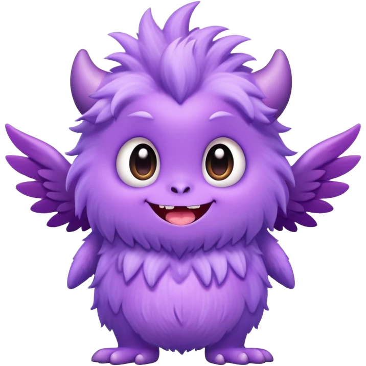 adorable monster with fluffy fur, tiny wings, happy expression, soft color palette emoji