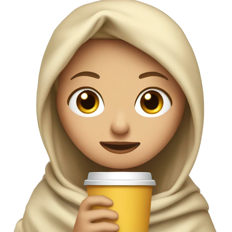 Blonde girl inside a blanket sipping coffee eyes closed emoji