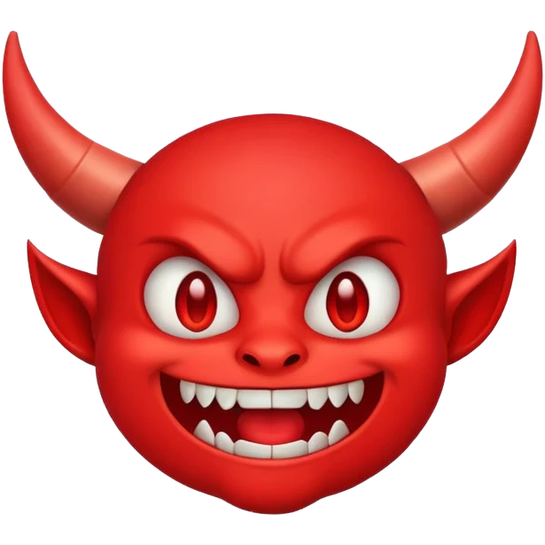 red demon emoji face with small fangs and cute smile emoji