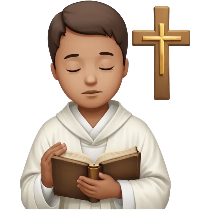 Guy who reads Bible with cross on it and with his eyes closed in prayer and without anything in the background  emoji