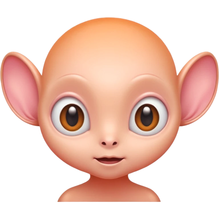 Portrait of a cute alien with round head, big shiny eyes, pastel orange skin, small antennae, friendly expression, cartoon style emoji