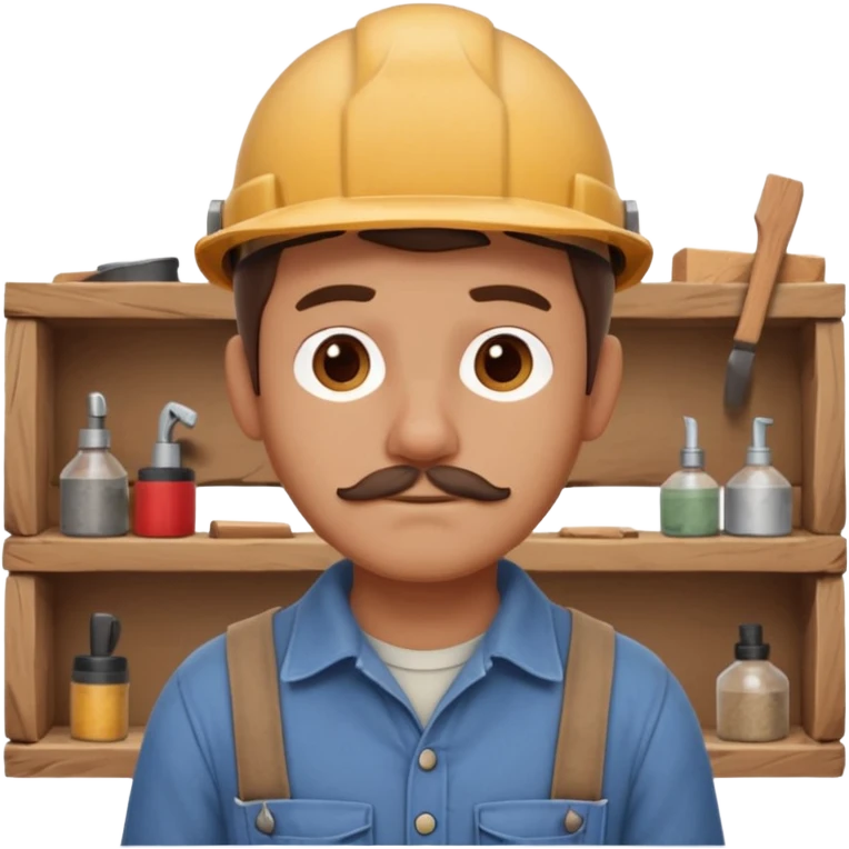 rustic carpenter portrait, head and shoulders only, wood dust on shoulders, rolled-up shirt collar, calm craftsman expression, warm workshop vibe, 3D cartoon, mobile game icon style, clean background, no text, no watermark
 emoji