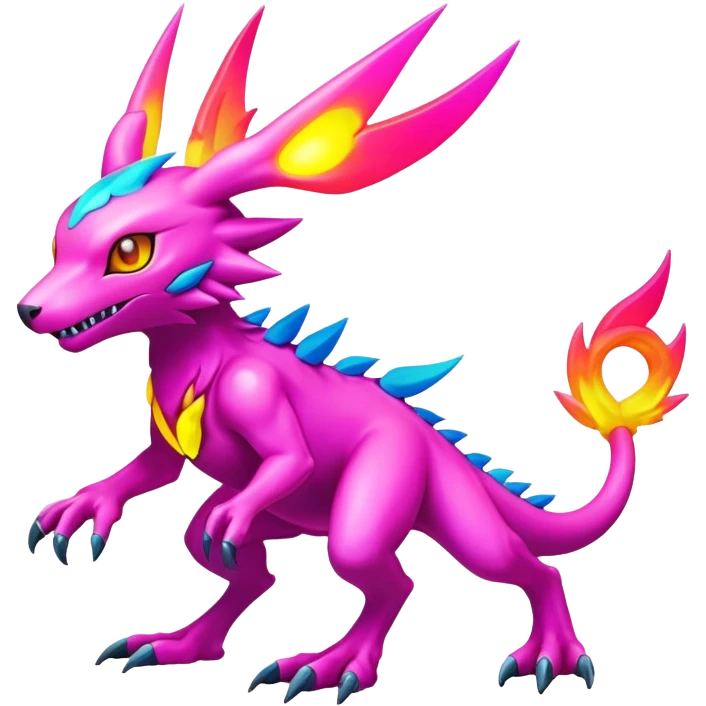 colorful neon-colored Fakémon-Digimon-Fionbri-Trico-creature (full body) emoji