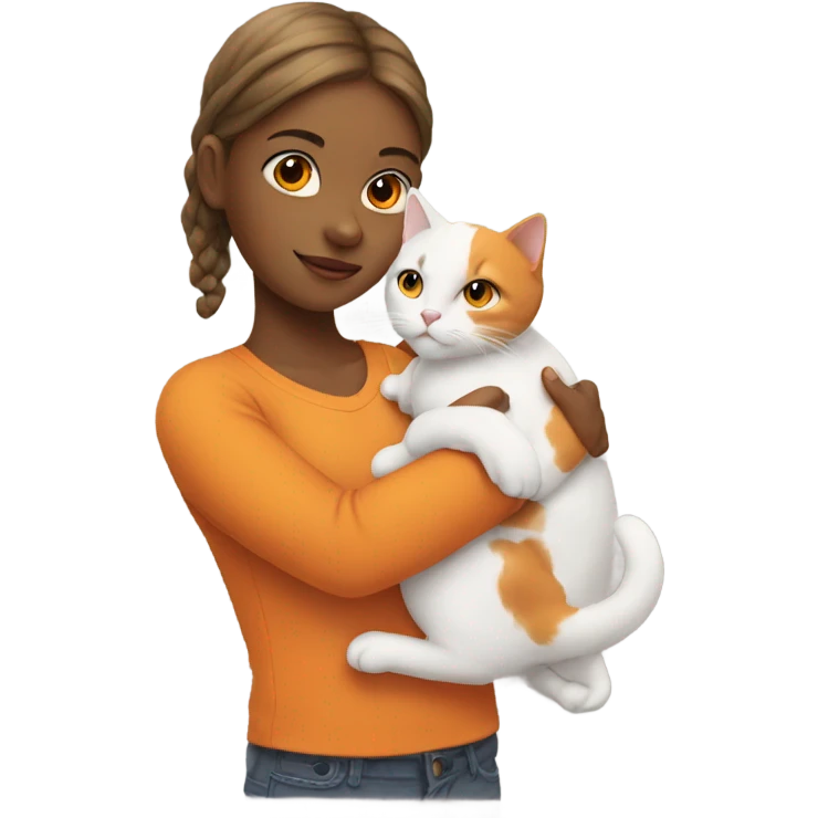 a girl with cat white and orange emoji