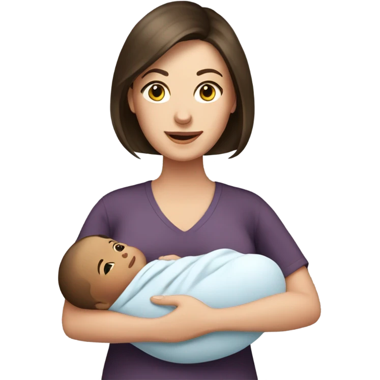 White brunette mom with newborn  emoji