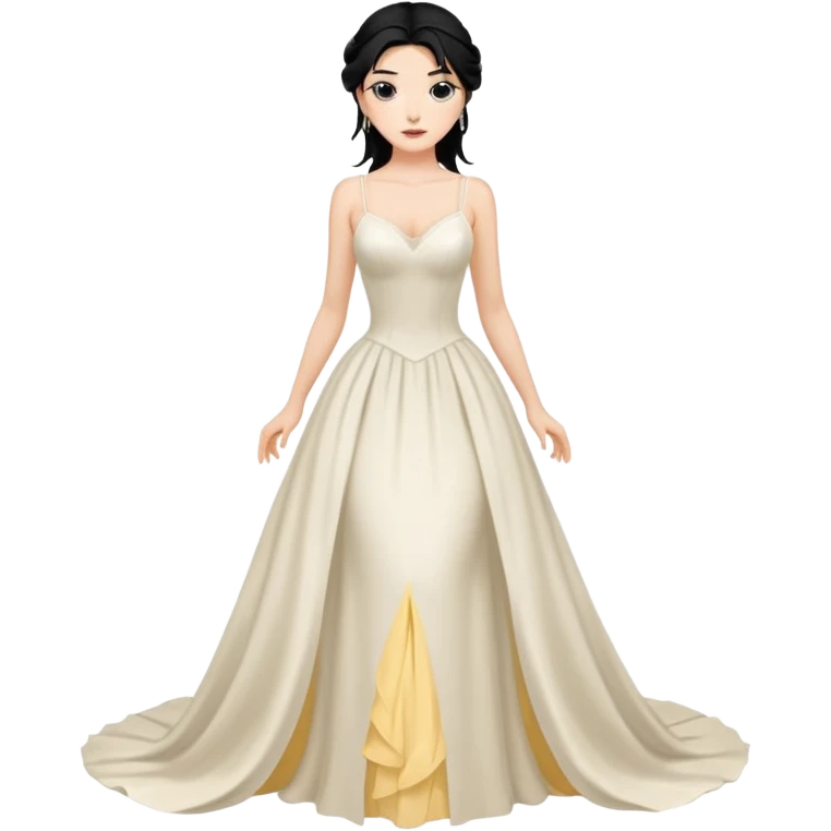 Chica blanca,cuerpo entero, vestido boda tirantes finos, sexypelo negro recogido con mechones emoji