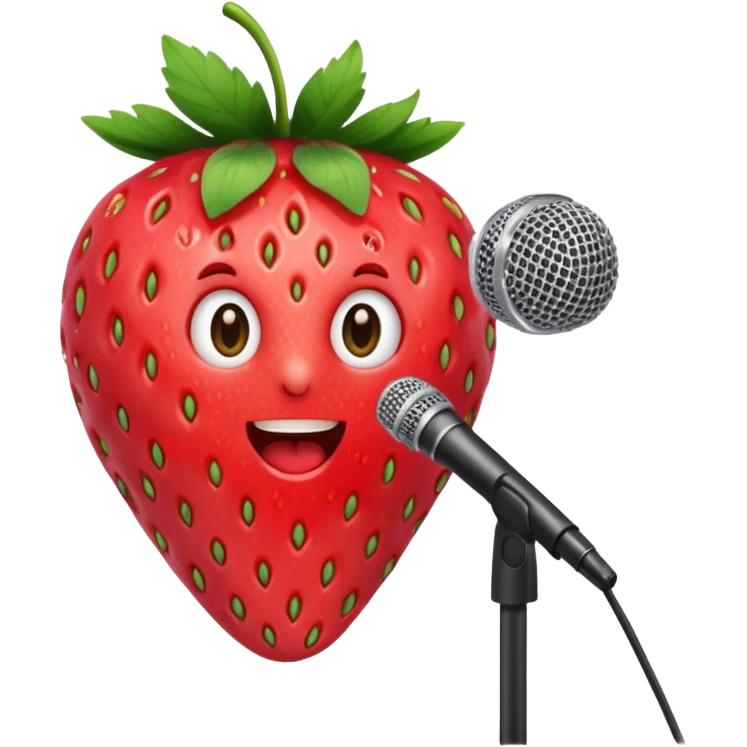 A strawberry holding mic emoji