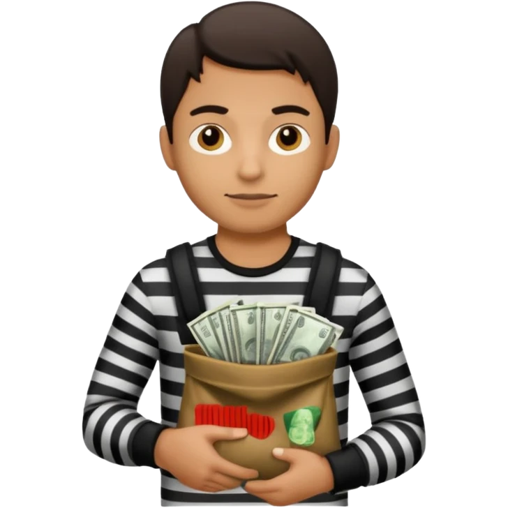 A robber with a black and white shirt with a bag of money  emoji